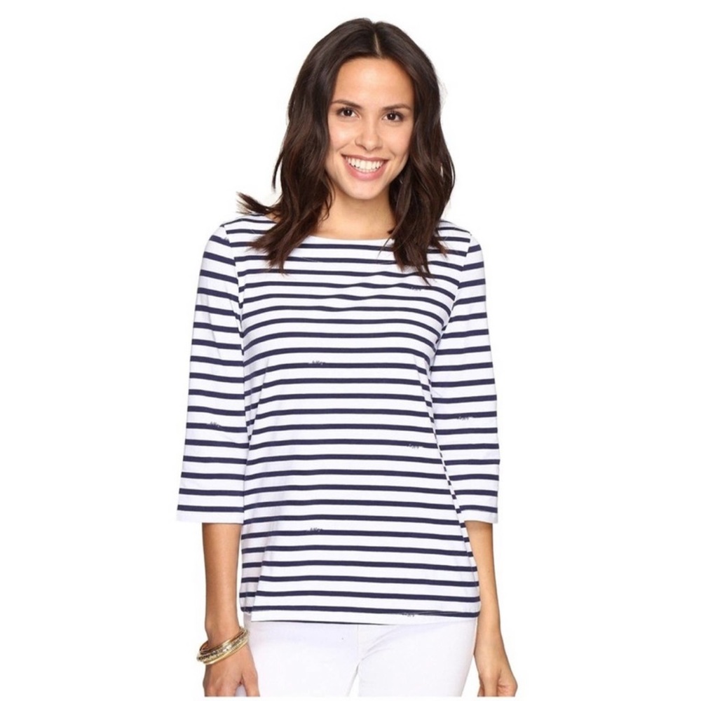Lilly Pulitzer Waverly Top in Bright Navy Serene Stripe